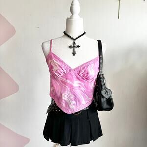 Pink Lace Trim Crop Top, Coquette, Soft Girl, Y2K, Kawaii, Balletcore,‎ Medium